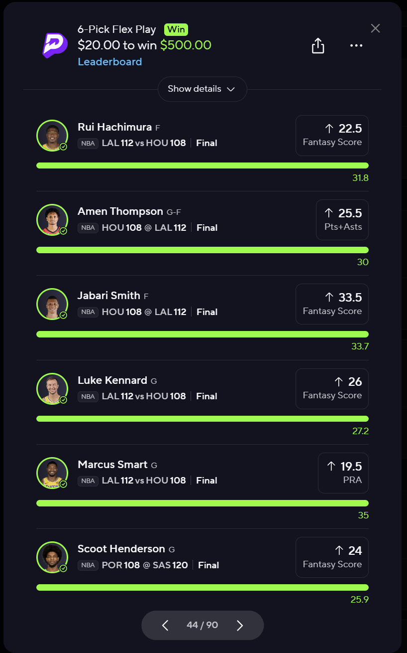 PrizePicks winning slip 1